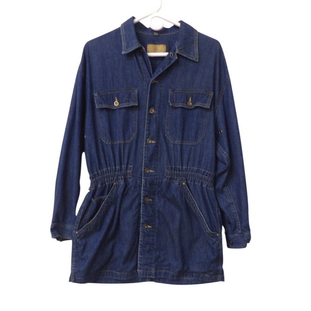 Dark Blue Denim Utility Jacket with Drawstring Waist